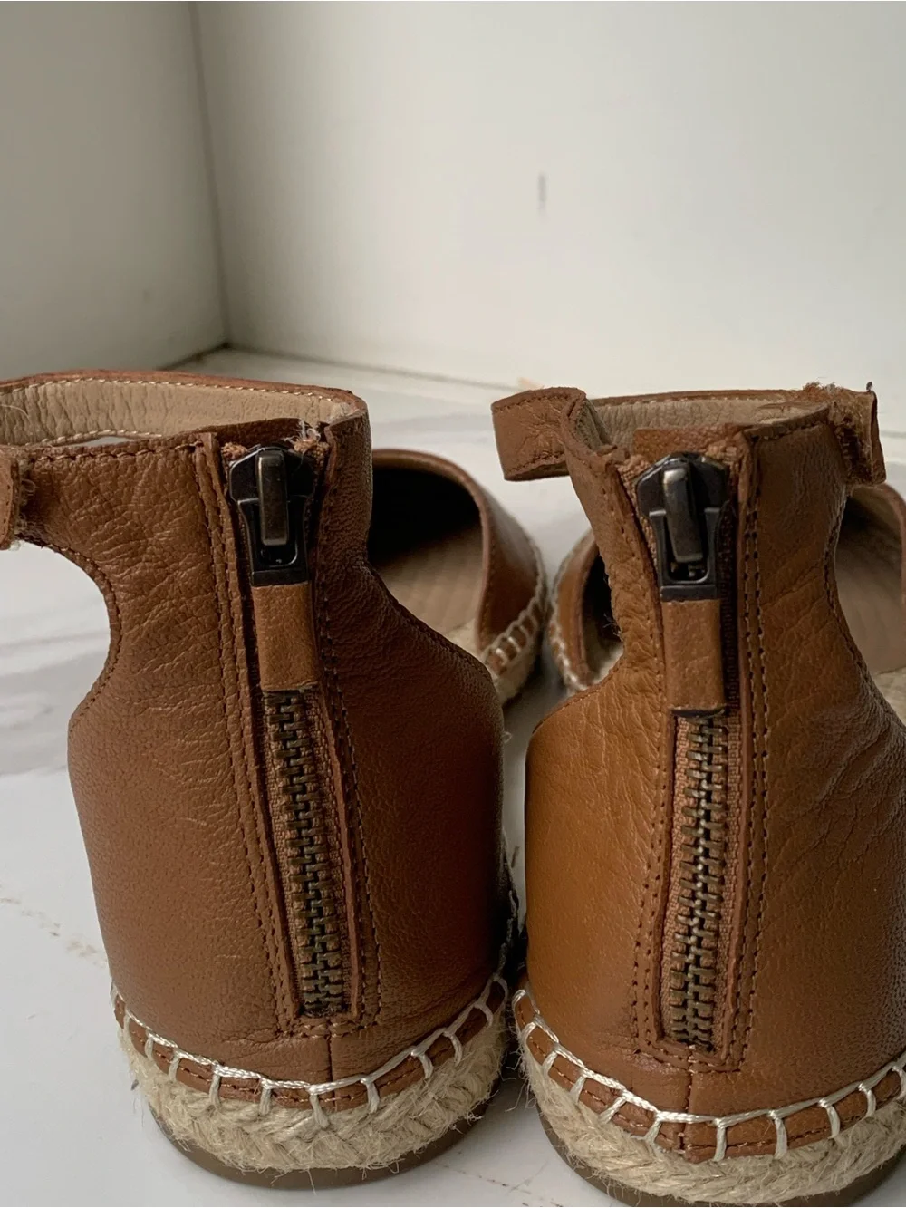 Eileen Fisher Brown Leather Espadrille Ankle-Strap Sandals